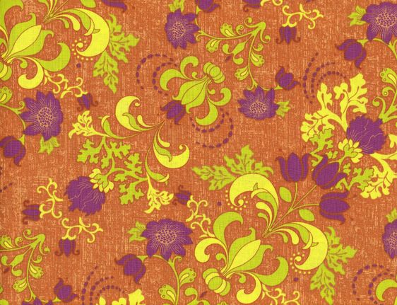  Gabrielle Diagonal Floral Rust Orange Green Purple Cotton