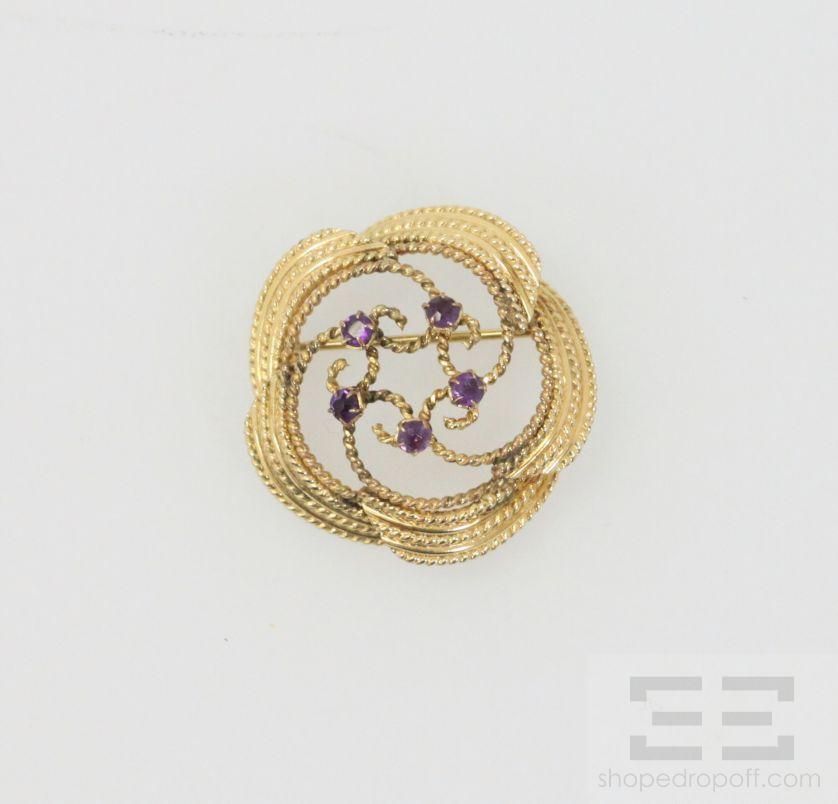 winard yellow 12k gold gf purple gemstone brooch