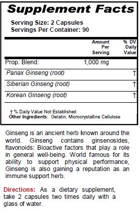  180 Capsules Tri Ginseng Siberian Panax Korean KRK Supplements