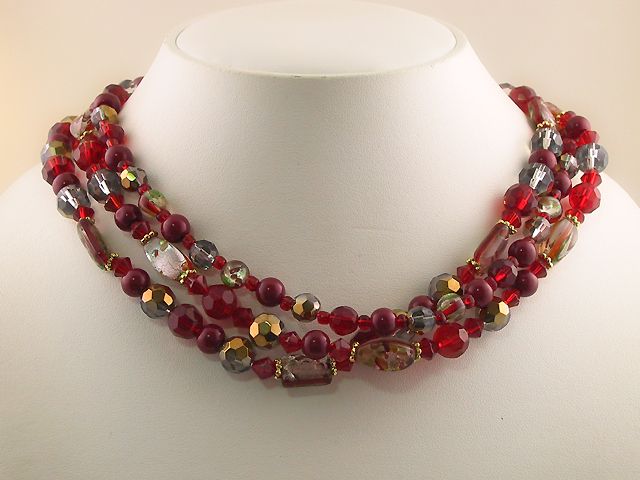 Garnet Color Glass Bead Necklace Earrings Set S0214