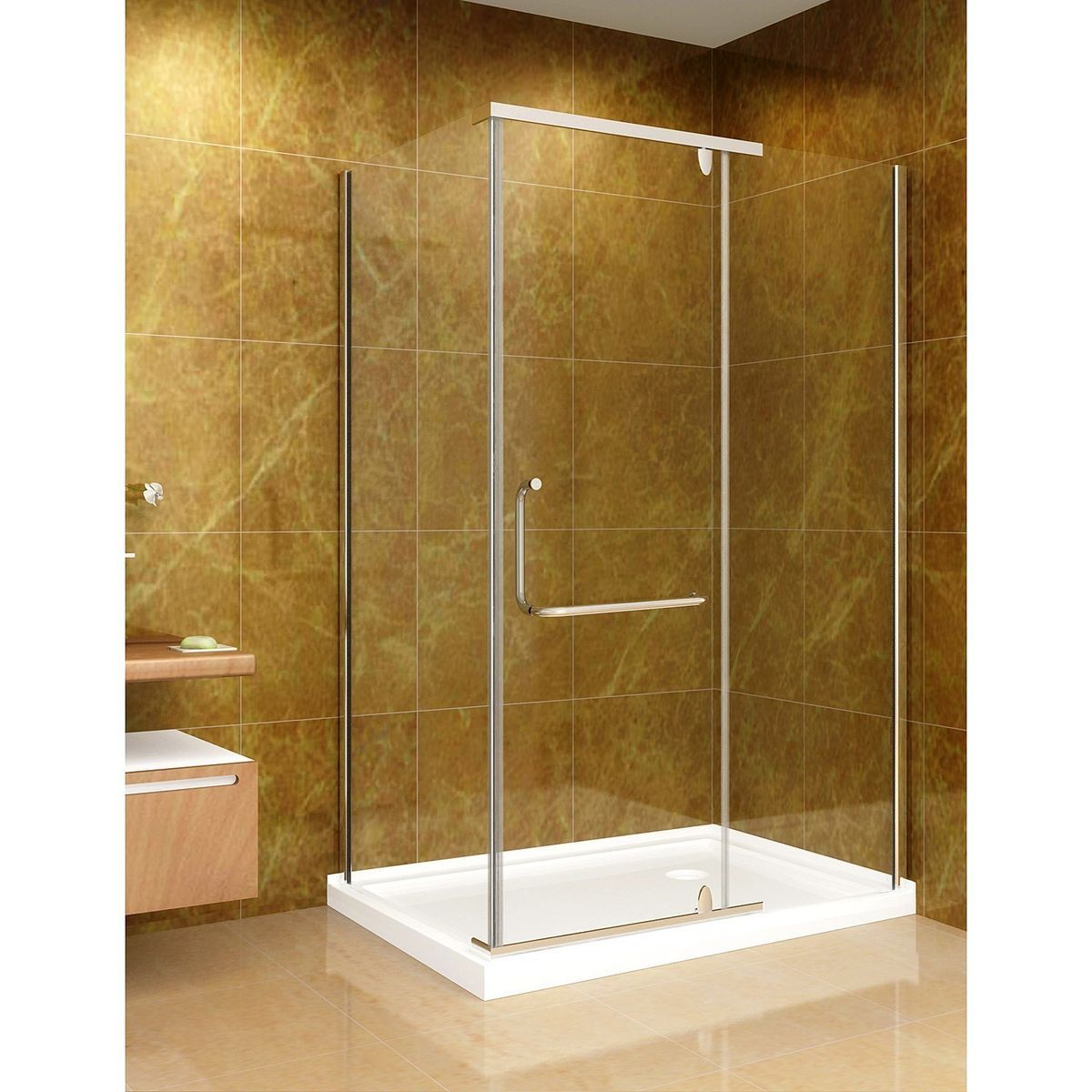 Aston Clear 48x35 inch Glass Shower Enclosure 8mm w Drain Location