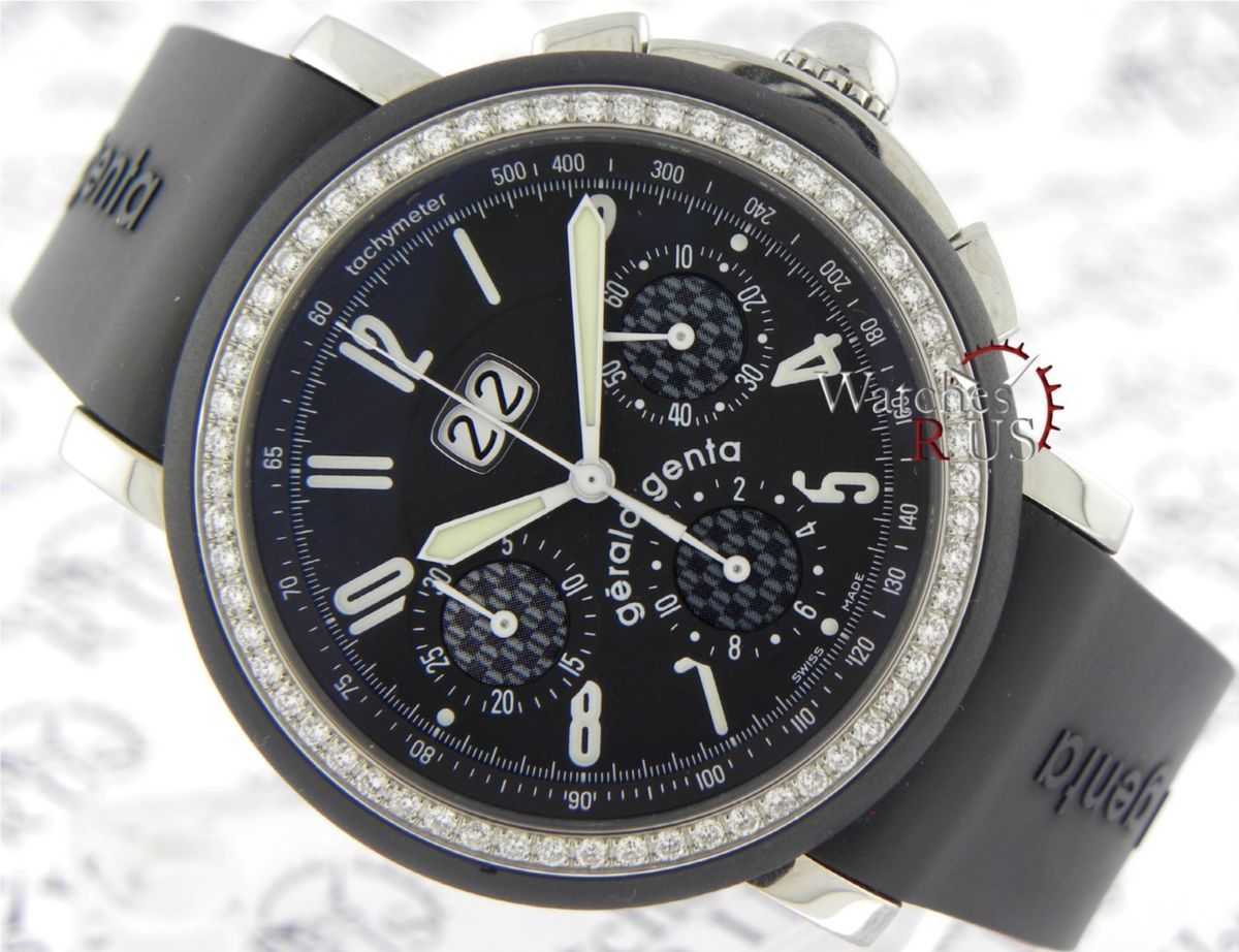 Gerald Genta Chrono Sport Diamonds Black Rubber Strap