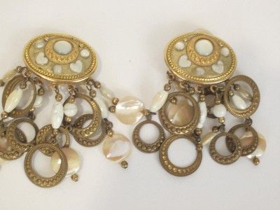 Michal Golan Vintage Signed Gold Plate Chandelier Clip on Earrings