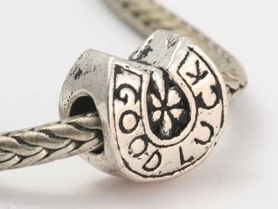 Antique Silver European Horseshoe Good Luck Charm Bead