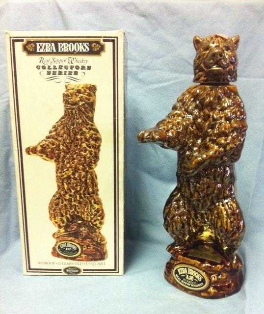 EZRA BROOKS GOLDEN BEAR HERITAGE CHINA WHISKEY DECANTER BOTTLE WITH