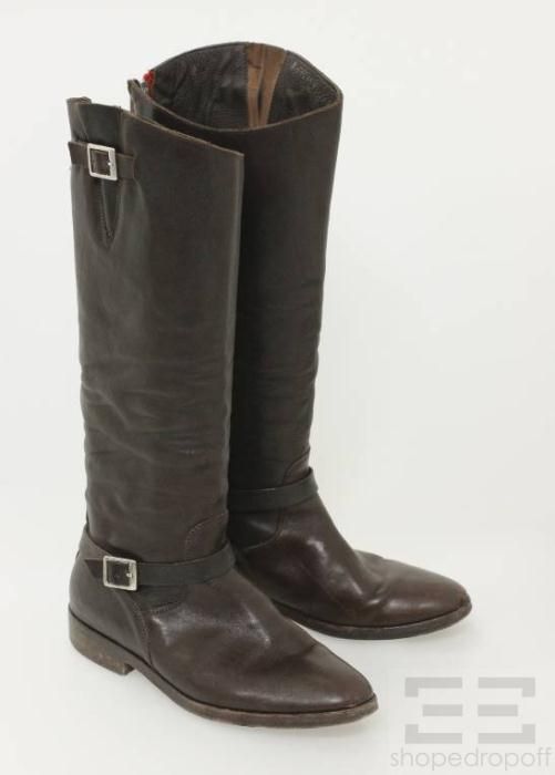 Golden GOOSE Deluxe Brand Dark Brown Leather Red Zipper Boots Size 38