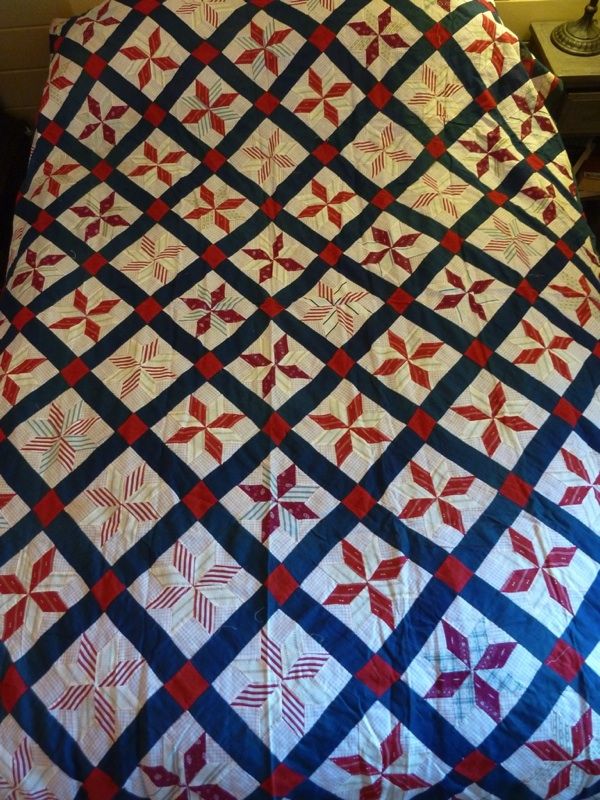 Vintage Quilt Top Star Pattern Sheer Cotton 84 x 74