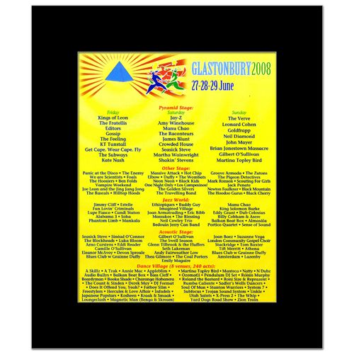 GLASTONBURY FESTIVAL 2008   Full Schedule Kings of Leon Black Matted