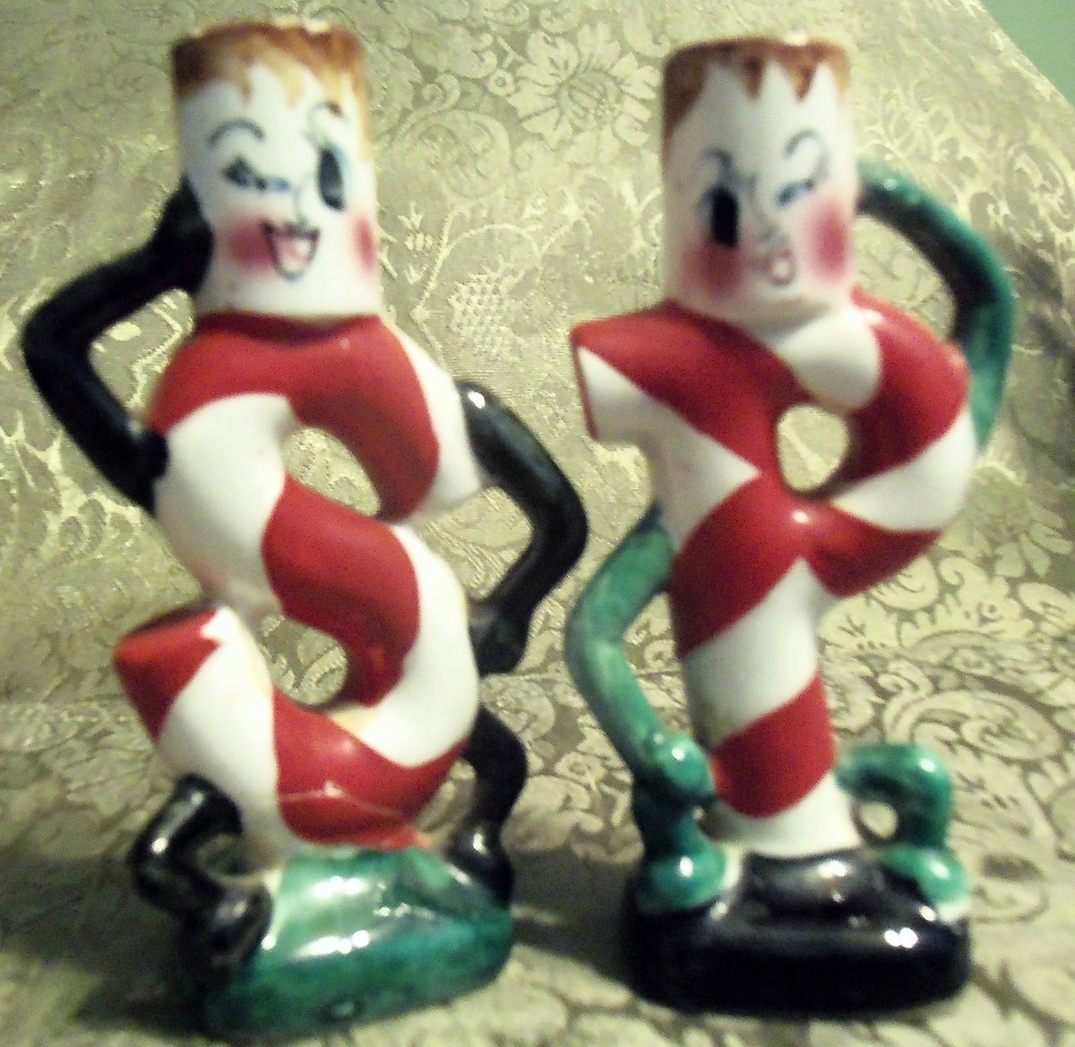 Vintage Anthropomorphic Candy Cane s P Striped Salt Pepper Shakers