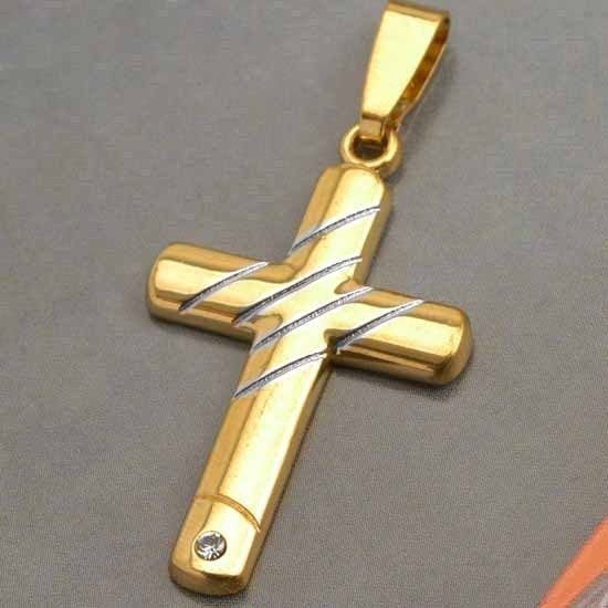 Authentic 9K Gold Filled CZ Mens Cross Pendant P222B