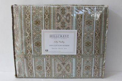 Hillcrest Lily Paisley Queen Sheet Set Tan Green 4pc