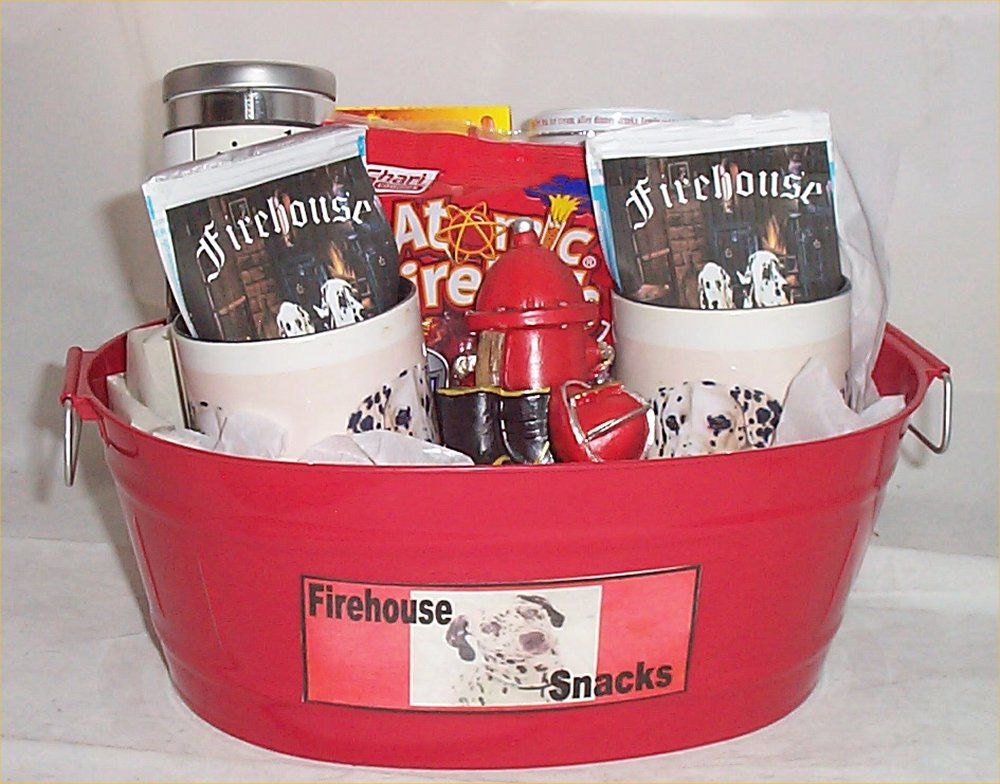 Gift Basket Fireman Bucket Dalmation Coffee Cookies Gifts Mug Hot