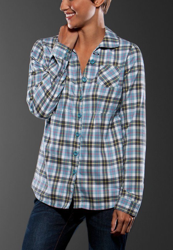  GB Flannel Woven L s Shirt Gretchen Bleiler Solar Blue Plaid