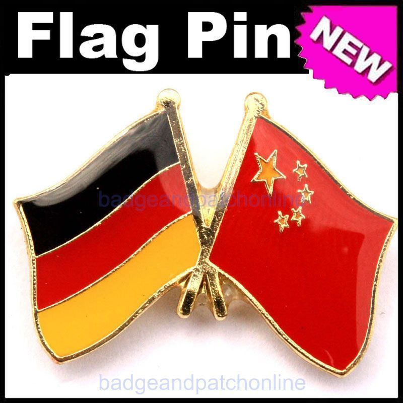 5pcs Germany CN Dual Flag Gold Plated Lapel Pin Badge