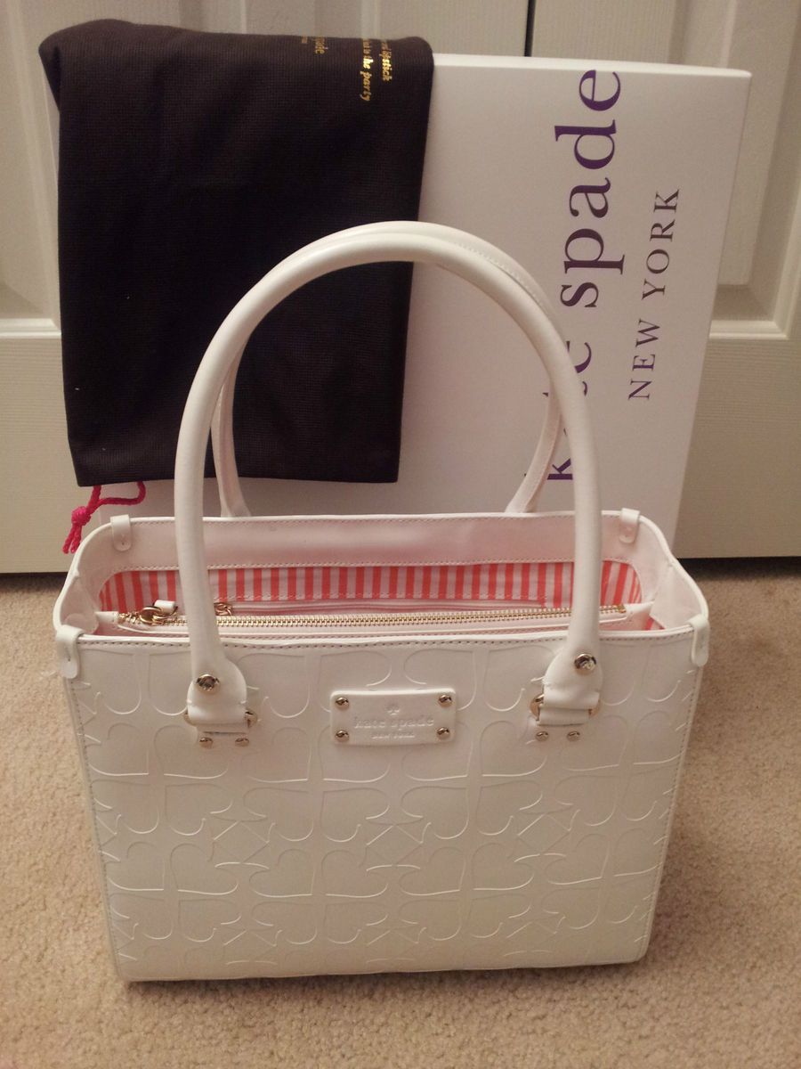 Kate Spade Quinn Embossed Ace of Spades Purse Bag White