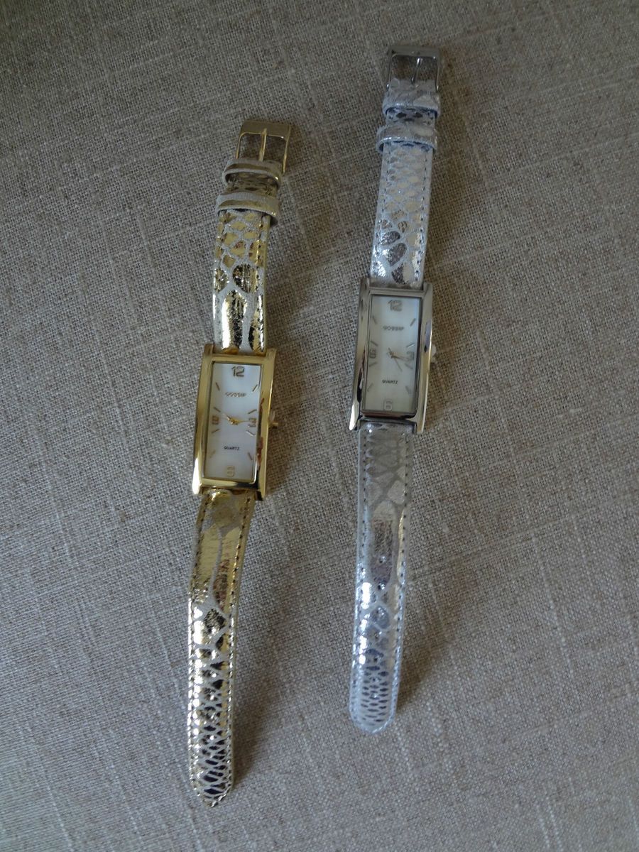 Pair of Gossip Watches with Metallic Animal Print Leather Bands Pretty