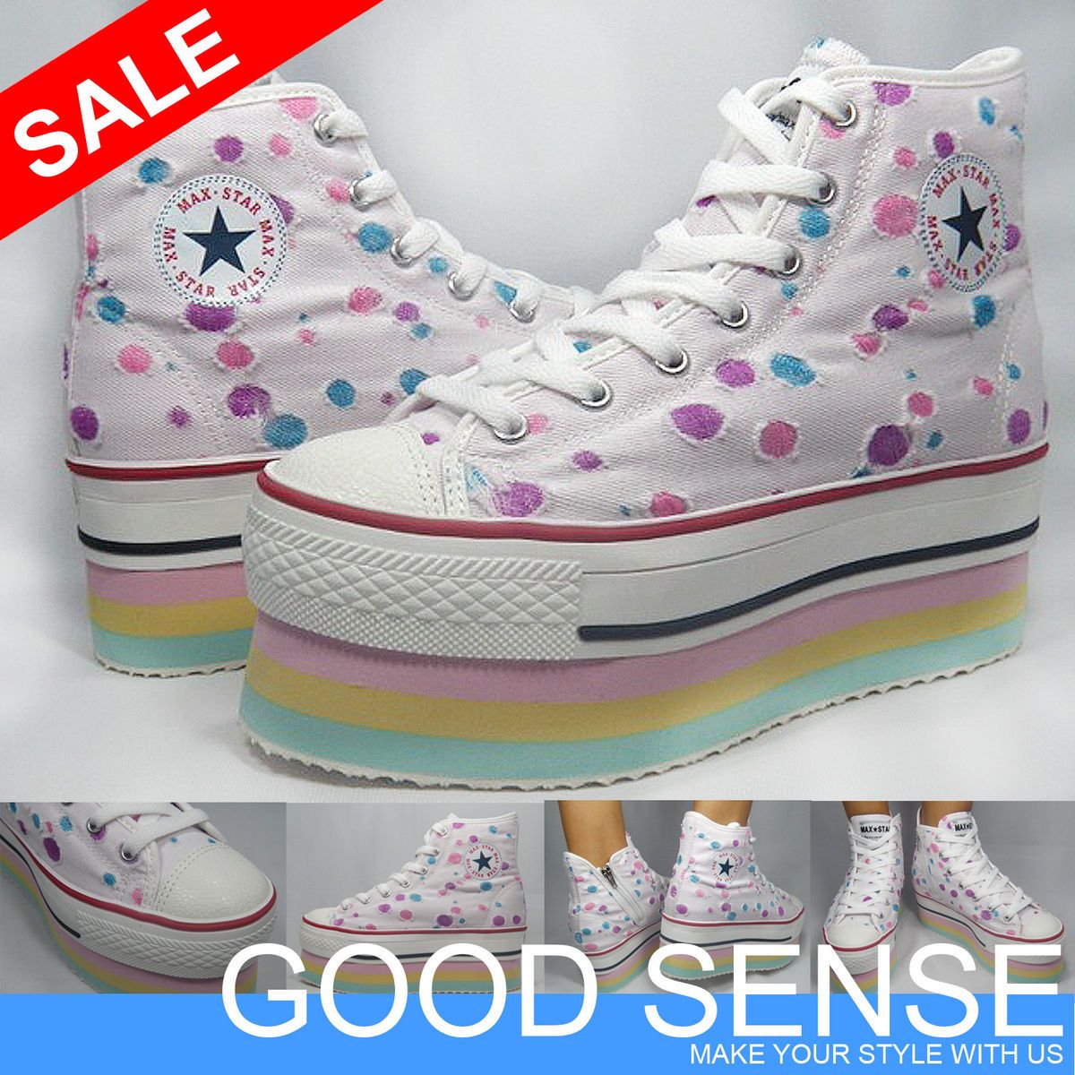 Good Sense Womens High Top Platform Sneakers Wedge Shoes Cutty White