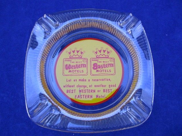  Clear Glass Ashtray Best Western Eastern Motel Painted Googie Sign Red