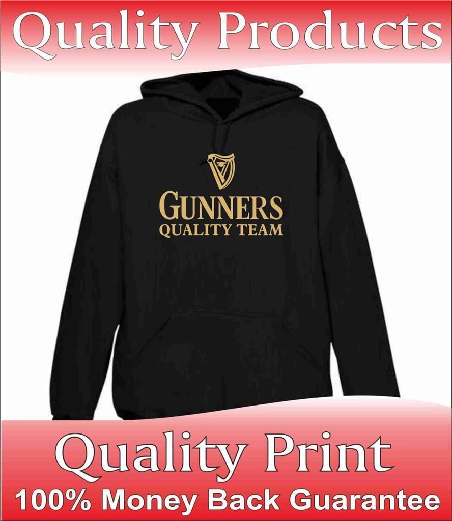 ARSENAL HOME SHIRT TOP GUINNESS BLACK HEAVYWEIGHT HOODIE SWEAT ALL