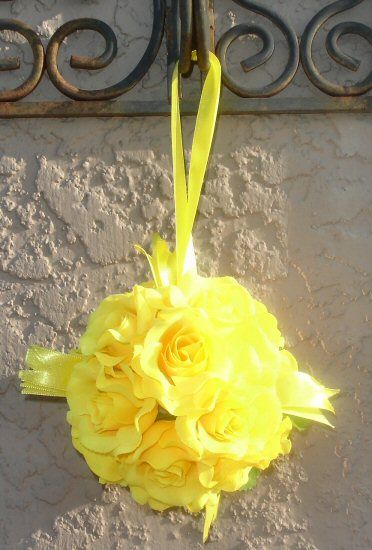  Balls Yellow Wedding Flowers Decorations Pomander Kissing Pew Chair