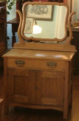 antique blonde oak dresser washstand with swiveling mirror original