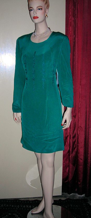 Pat Argenti St Patricks Green Silk Cocktail Dress 8