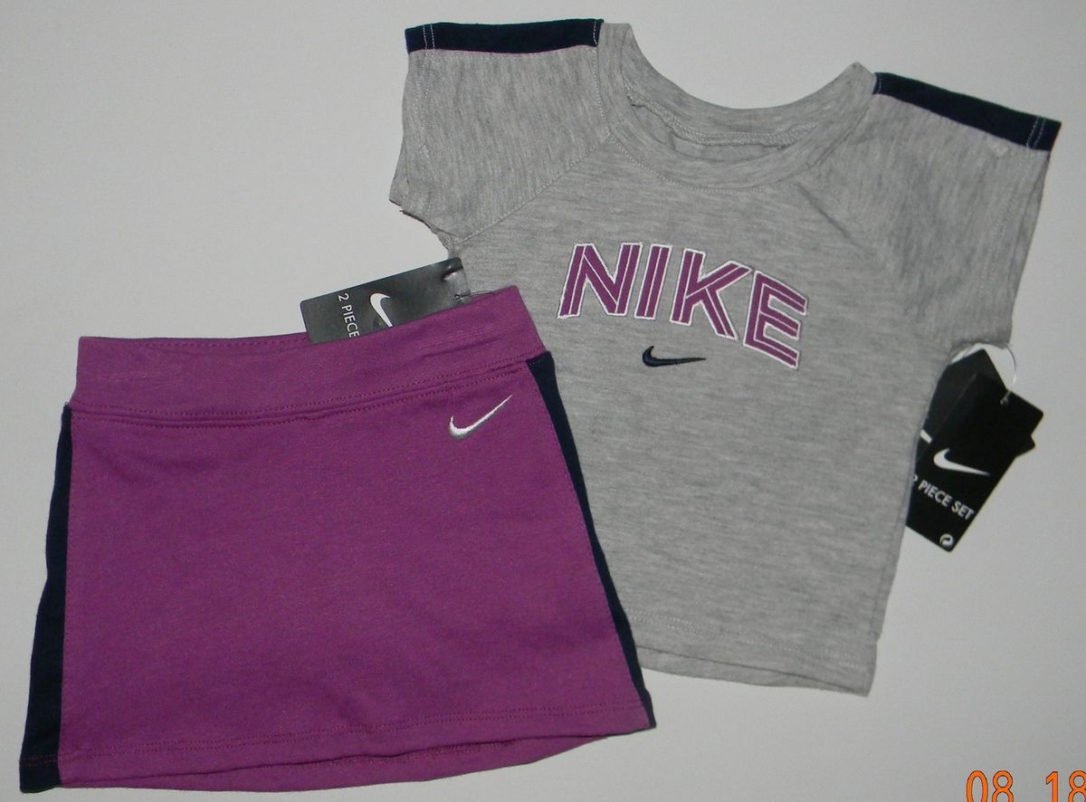 Nike Girls Magenta Grey Tennis Skirt Skort Top Outfit Set 12 Months $