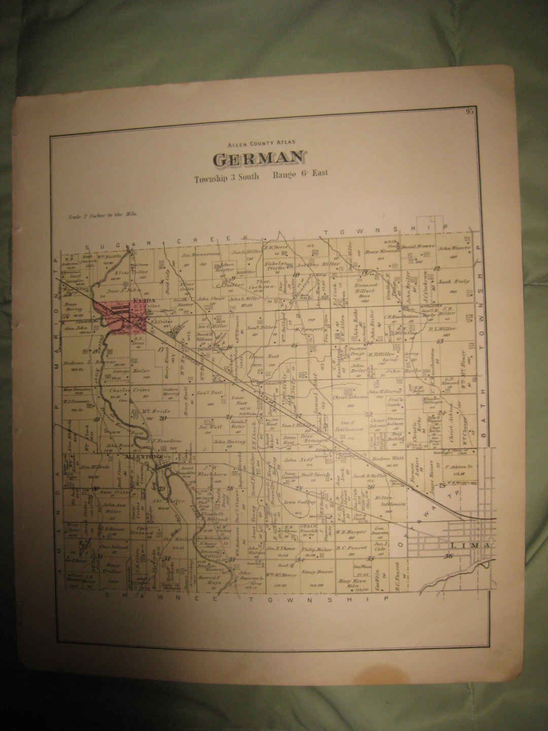 Antique 1880 German Township Elida Allentown Lima Allen County Ohio