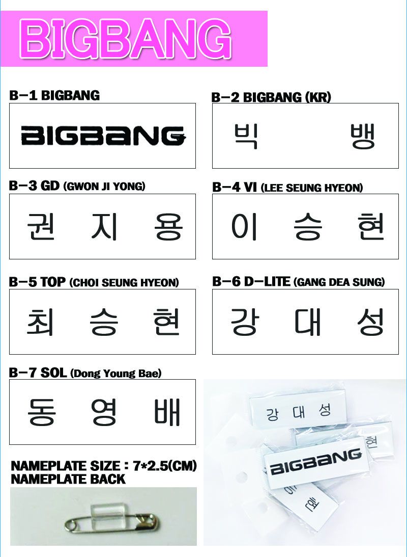 BIGBANG [ BIG BANG Name Plate, Badge, Tag ] g dragon top vip sol FREE