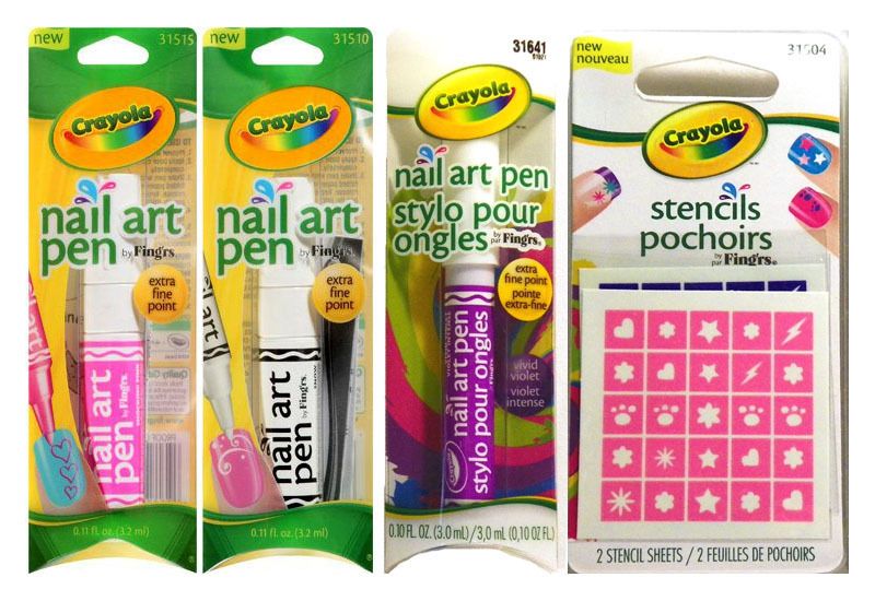 Set (3) CRAYOLA NAIL ART PENS + 2 PK STENCILS Snow White Violet Pink