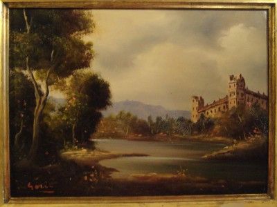 Vintage Antique Italian Oil Painting Signed Gori Gorine Castle Scene