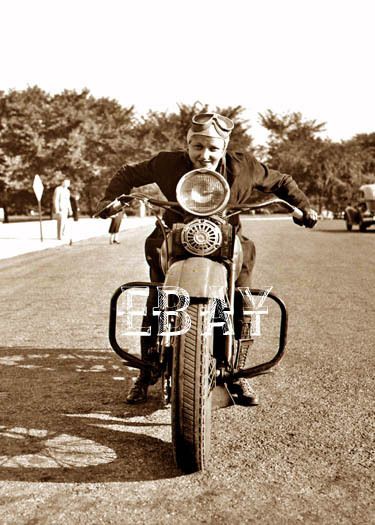 Early Vintage Classic Girl Woman on Motorcycle Women Lady Harley