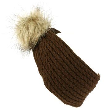  Hat Co Faux Fur Pom Pom 2ply Knit Headwrap Headband Ski Brown