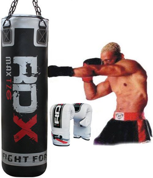 Auth RDX 5ft Heavy Punch Bag Set Boxing Gloves Chains MMA Pad Punching