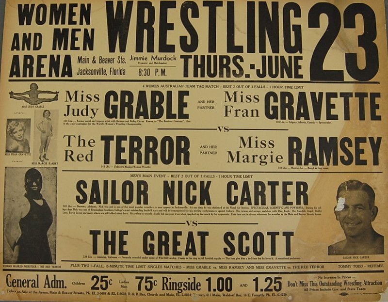  Vintage WRESTLING POSTER Grable Gravette vs The Red Terror and Ramsey