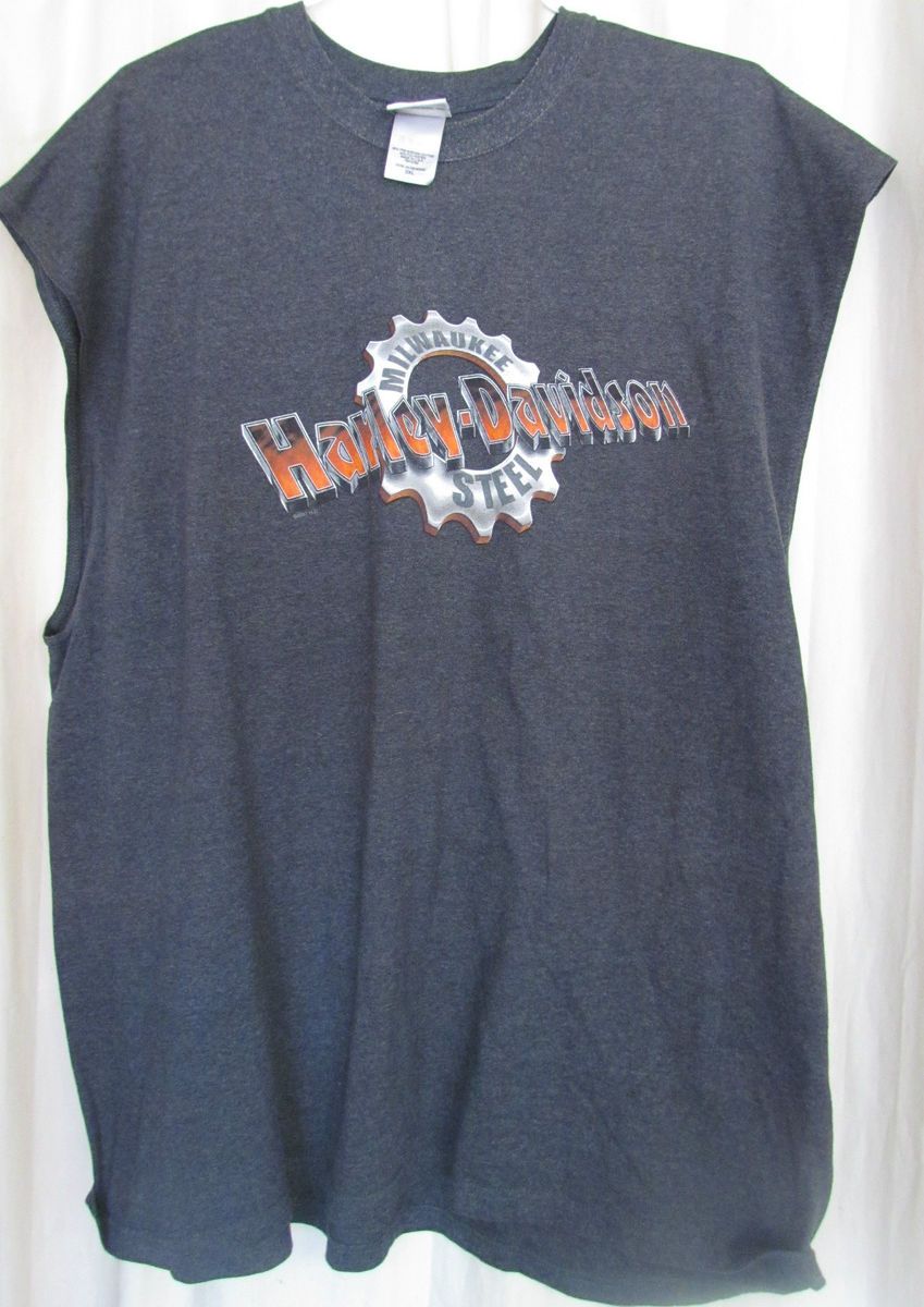 Harley Davidson Light Grey Mens Cut Off T Shirt