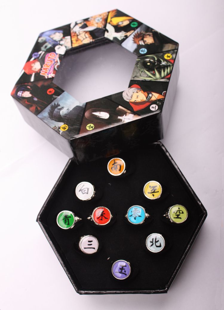 2012 New Cosplay 10 Pcs Naruto Akatsuki Members Ring Set with Box