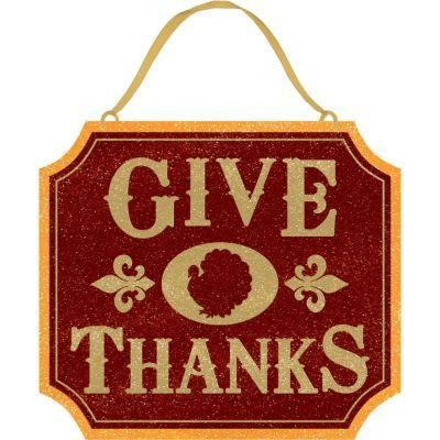  Glitter Sparkle Give Thanks Turkey 13 Hanging Sign Decoration