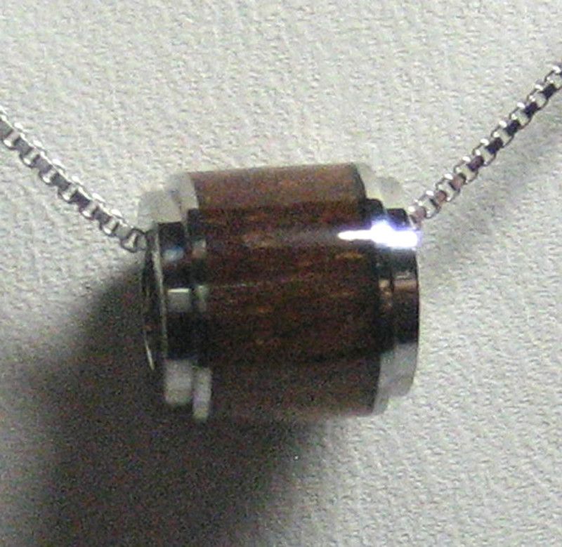 Hawn Koa Wood Inlaid 9mm Titanium Barrel Pendant Med