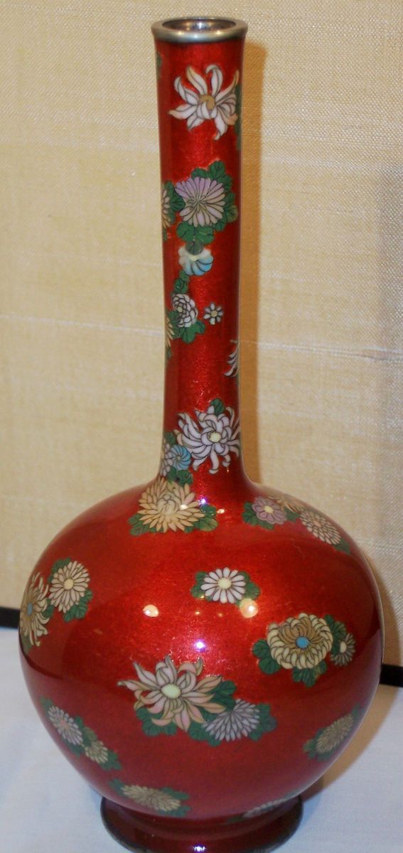   ANTIQUE JAPANESE CLOISONNE ENAMEL 7 VASE SND HAYAKAWA KOMEJIRO MUMS