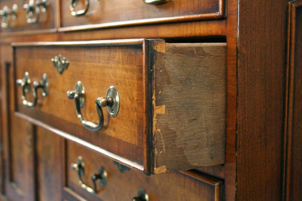 Antique Style English Burl Walnut Credenza Wall Unit