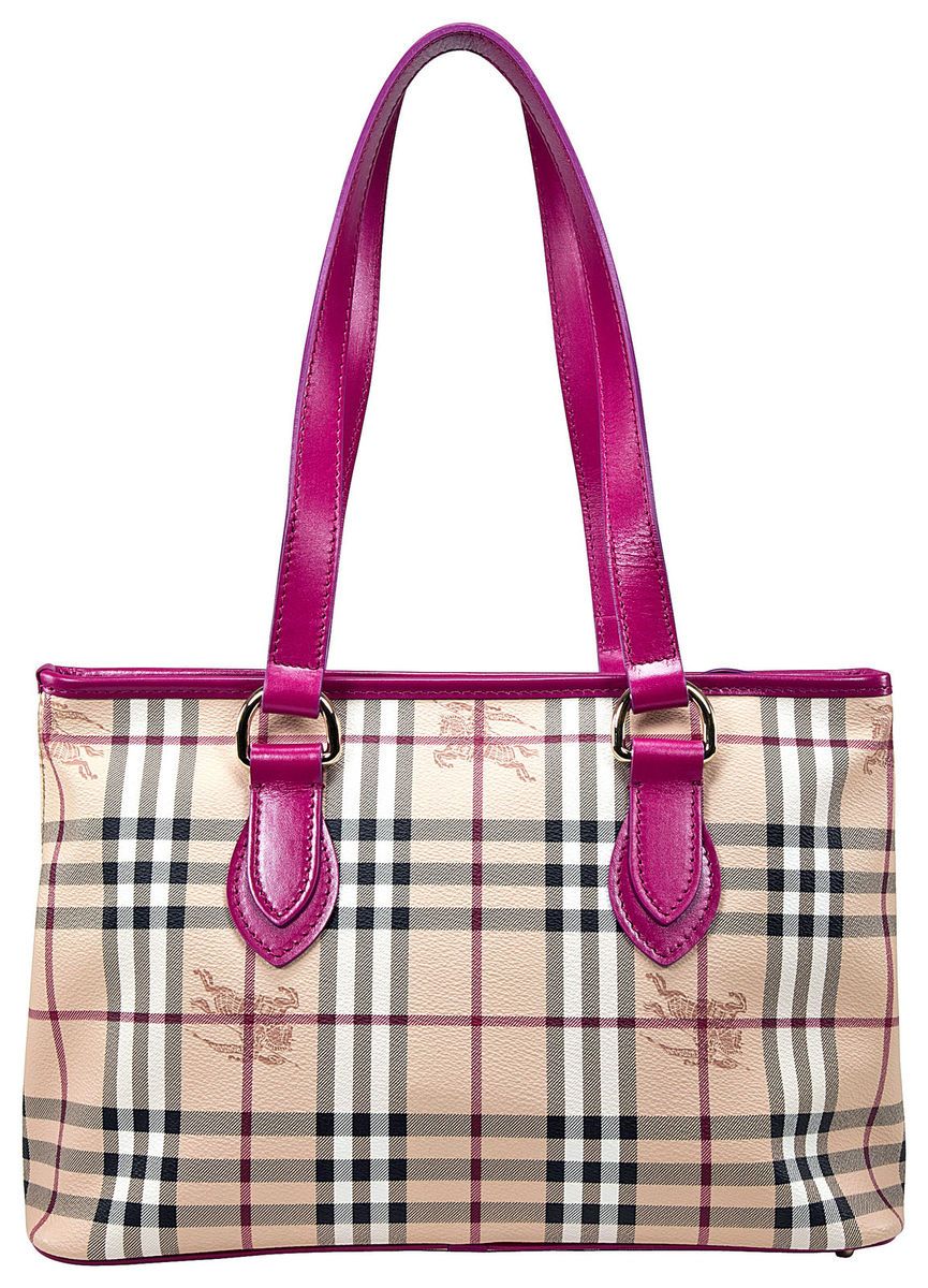 Burberry Haymarket Check Rhubarb Leather Trim Tote 3806789