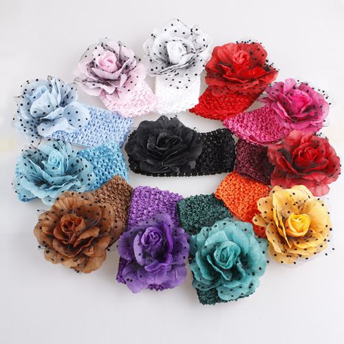 New 12pcs Baby Girls Crochet Headband with Flower Hair Band Free