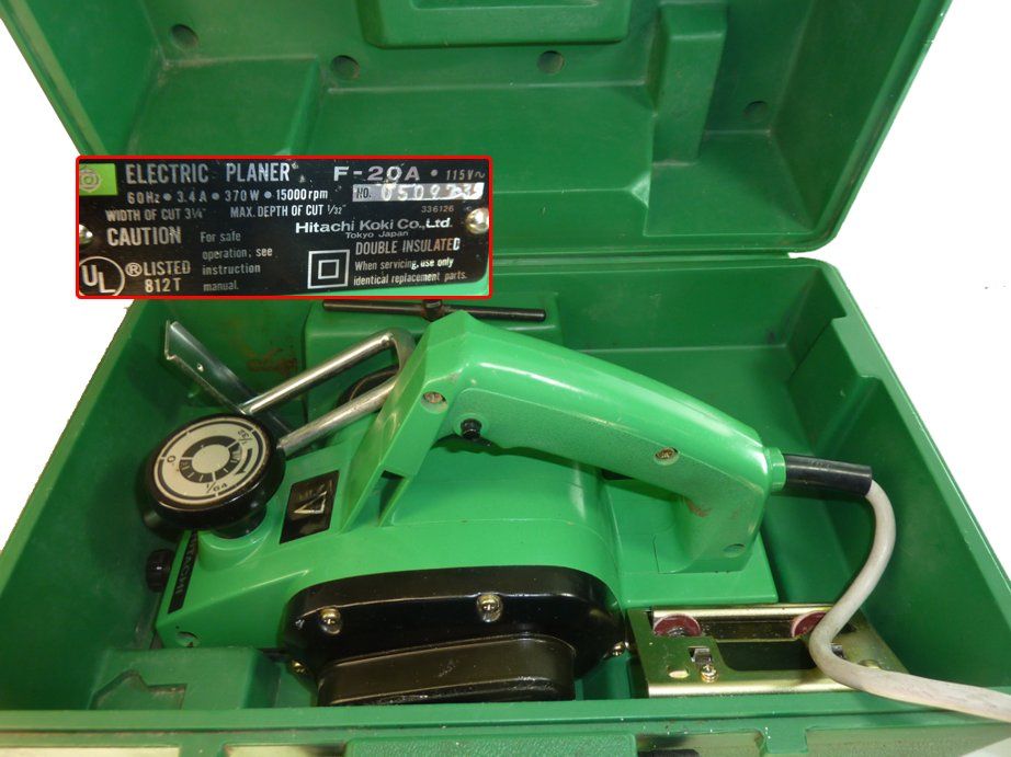 Hitachi Electric Planer Model F 20A F20A 3 4A w Box