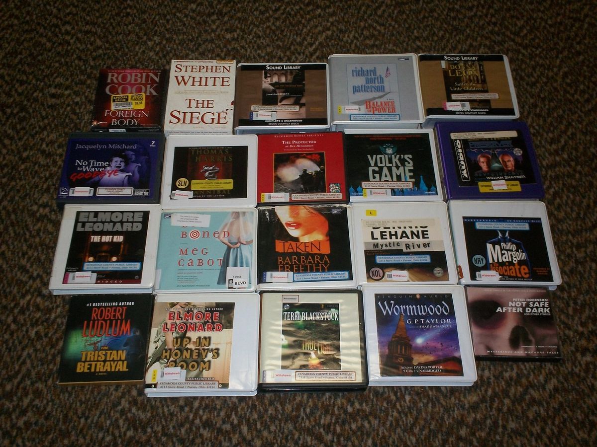 Lot of 20 used mystery/thriller audio books on CD, 15 abridged, 5