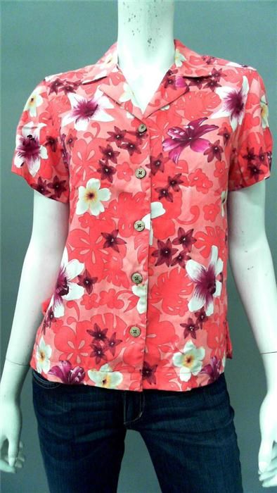  Jack Cafe Petite PS Casual Button Down Top Pink Hawaiian Short Sleeve