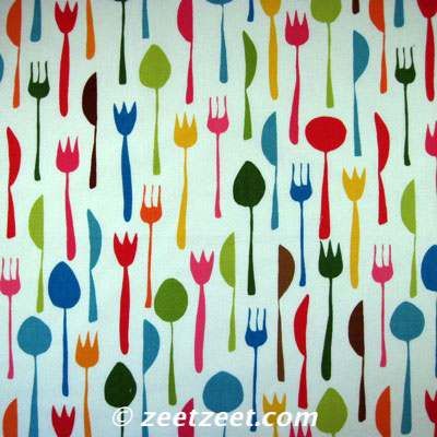 Robert Kaufman Metro Cafe Utensils Cream Quilt Fabric