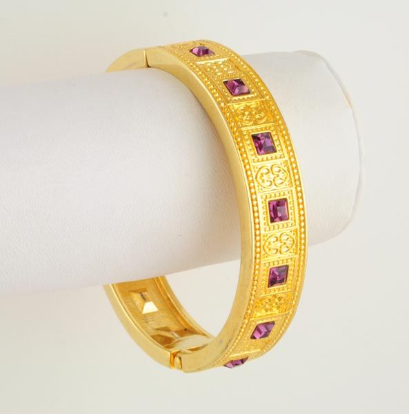 Warmth of 14kt Gold Ep Purple Crystal Hinged Bangle Bracelet