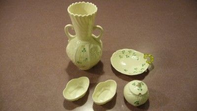  Shamrock Nice 6 PC Lot Vase Mustard Pot Candy Dish Salt Cellars