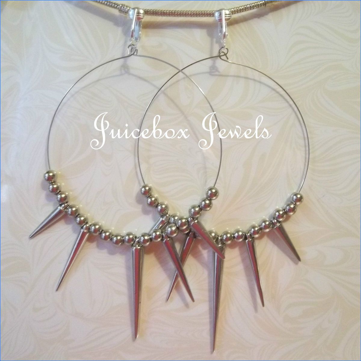 Clip on Silver Spike 5 Long Hoop Earrings Basketball Wives Inspired